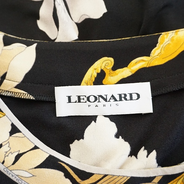 #apc レオナール LEONARD カーディガン 44 黒 シルク 花柄 金ボタン 大きいサイズ レディース [824150]_画像5