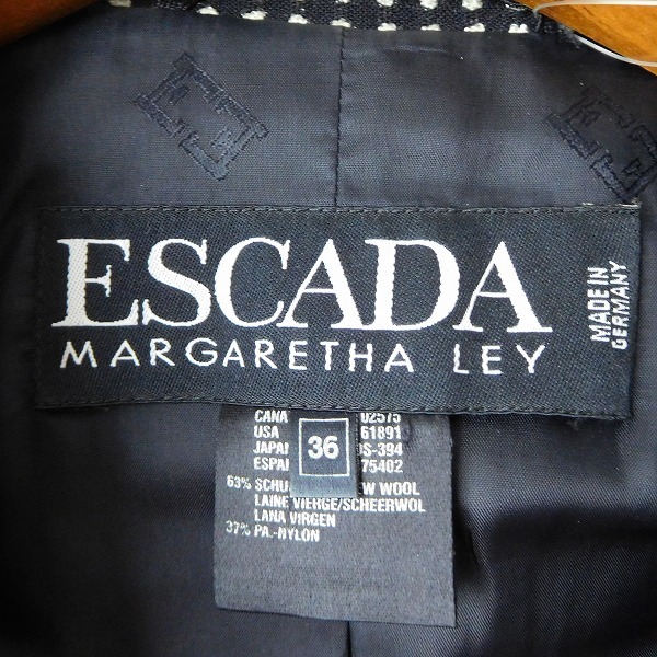 #anc エスカーダ ESCADA ジャケット 36 黒 白 ドット ドイツ製 ロング レディース [854701]_画像5