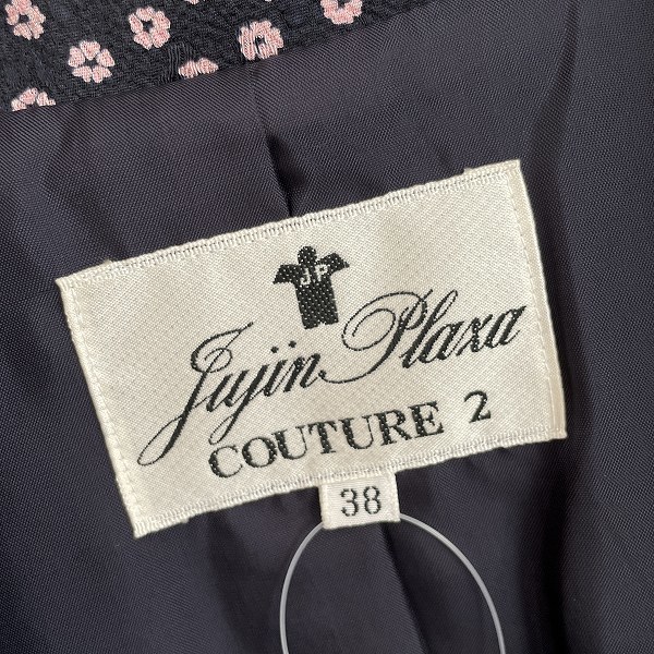 #anc 十仁プラザ JujinPlaxaCOUTURE セットアップ 38 紺 ピンク 花柄 総柄 ストール付き レディース [860089]_画像8