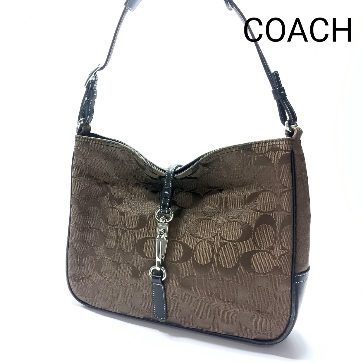 最安 COACH コーチ シグネチャー ショルダーバッグ キャンバス レザー