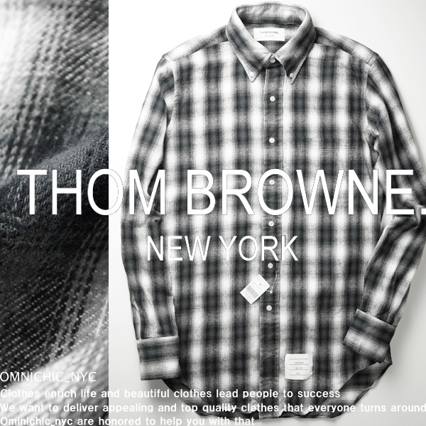 ■新品8万【THOM BROWNE】トムブラウン/グラデーションチェックが贅沢な出し抜き感抜群のフランネルチェックシャツsize2/Mサイズ相当 C920_画像1