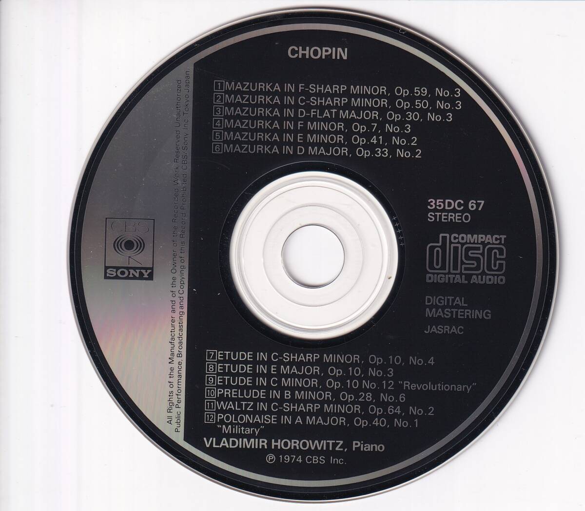 CBS/SONY初期盤(35DC 67/CSR刻印)★ホロヴィッツ(p)/ショパン名曲集_画像3