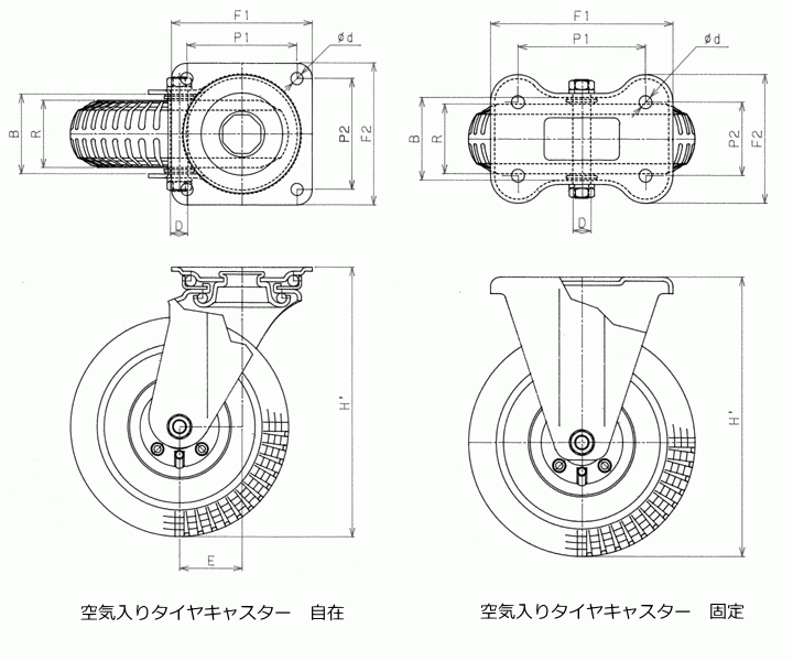 290mm 手押し台車用 空気入りタイヤ　自在キャスター HC3.50-5PJ 許容荷重160kg 中部産業_画像2