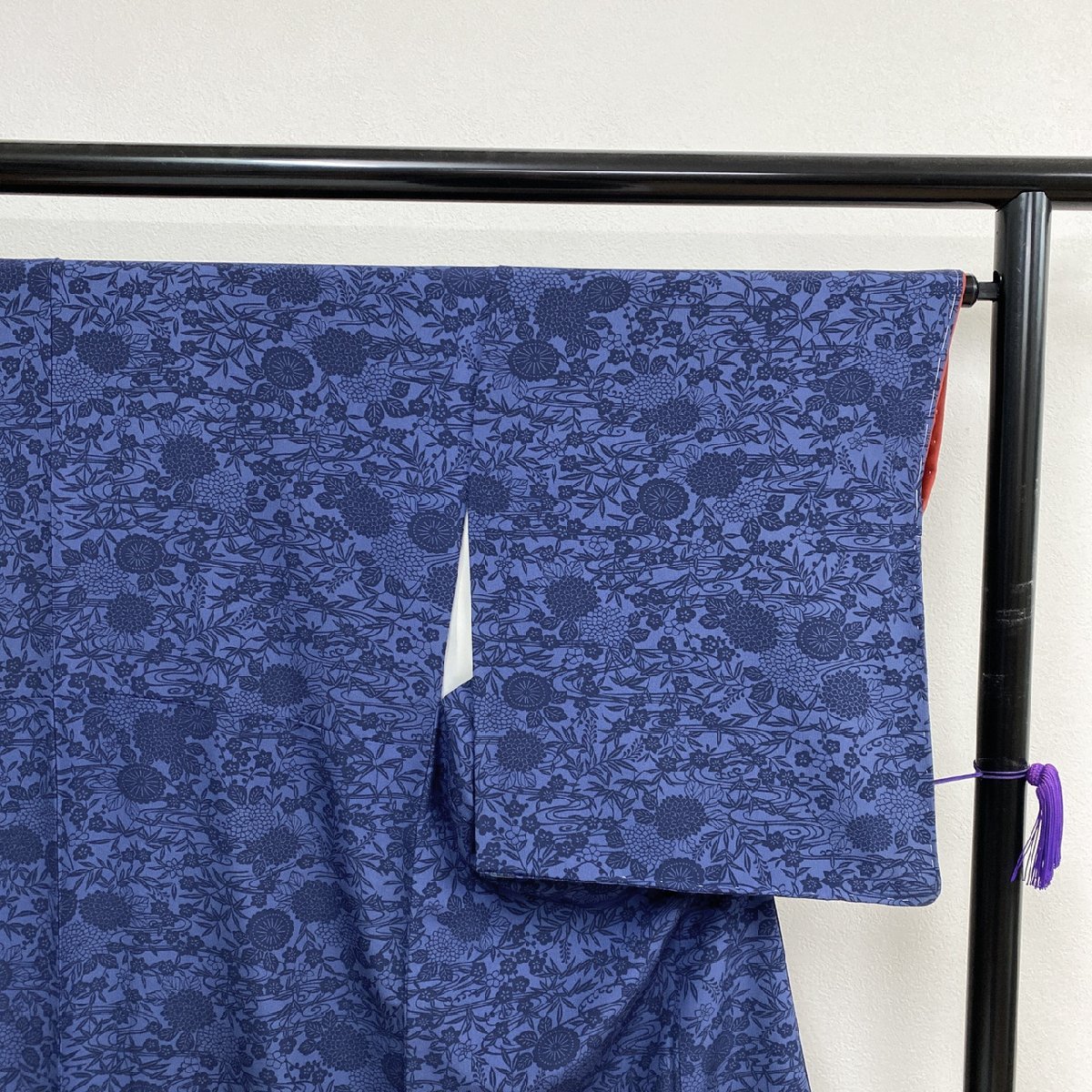 着物月花　本藍染　品のある花　小紋　正絹　縮緬　ki755_画像4