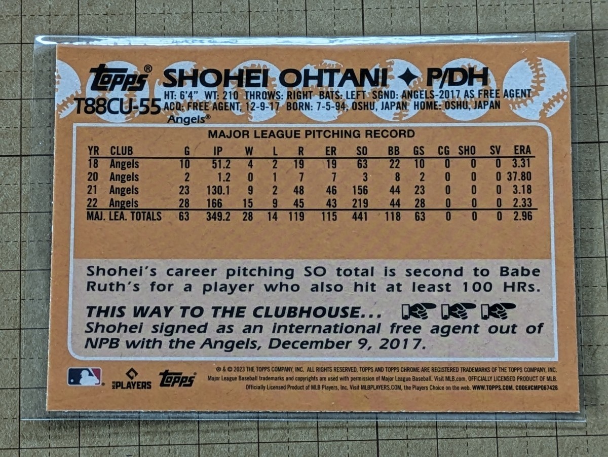 大谷翔平【MLB 2023 TOPPS UPDATE SERIES BASEBALL】SHOHEI OHTANI T88CU -55 シルバーパック 1988 クロームモジョ_画像2