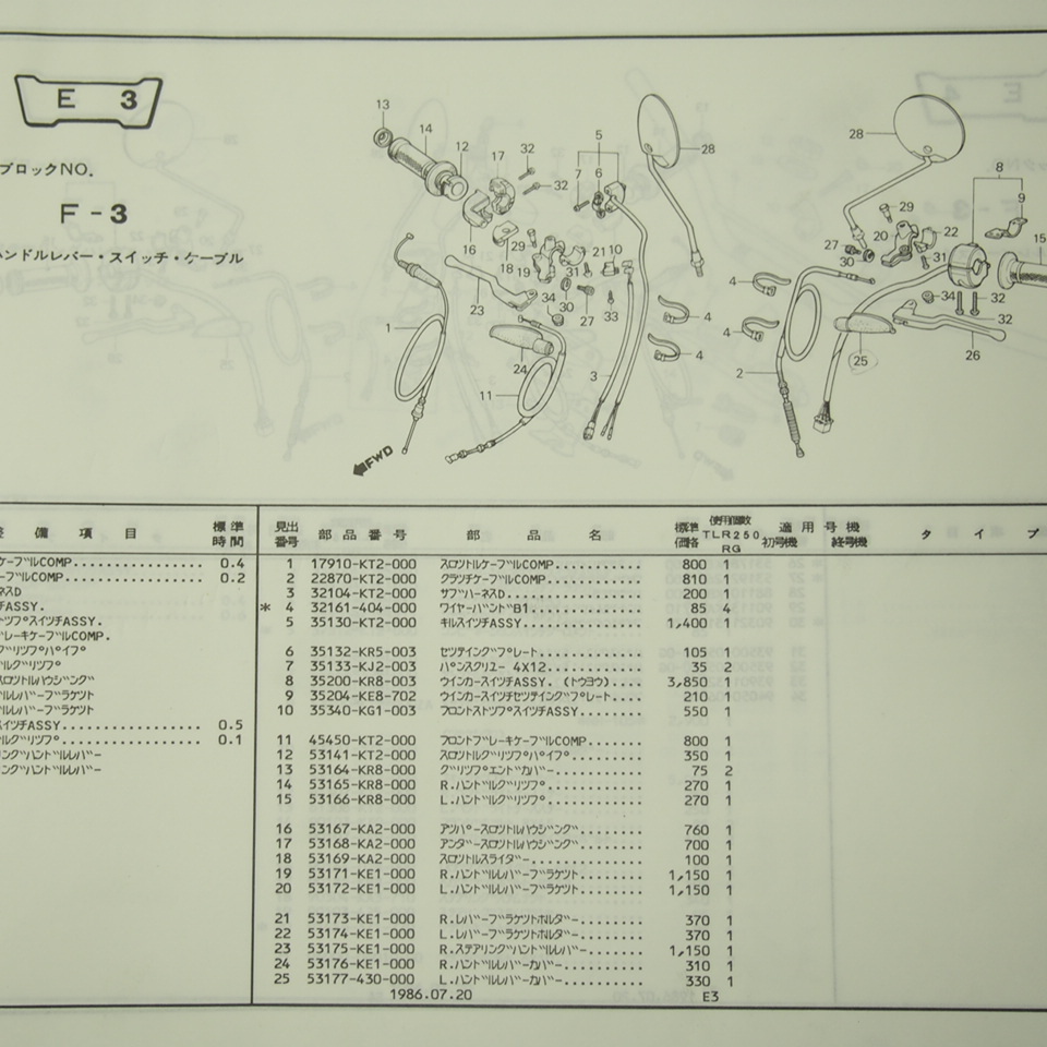 2版TLR250RパーツリストTLR250R-G昭和61年7月編集MD18-100即決_画像3