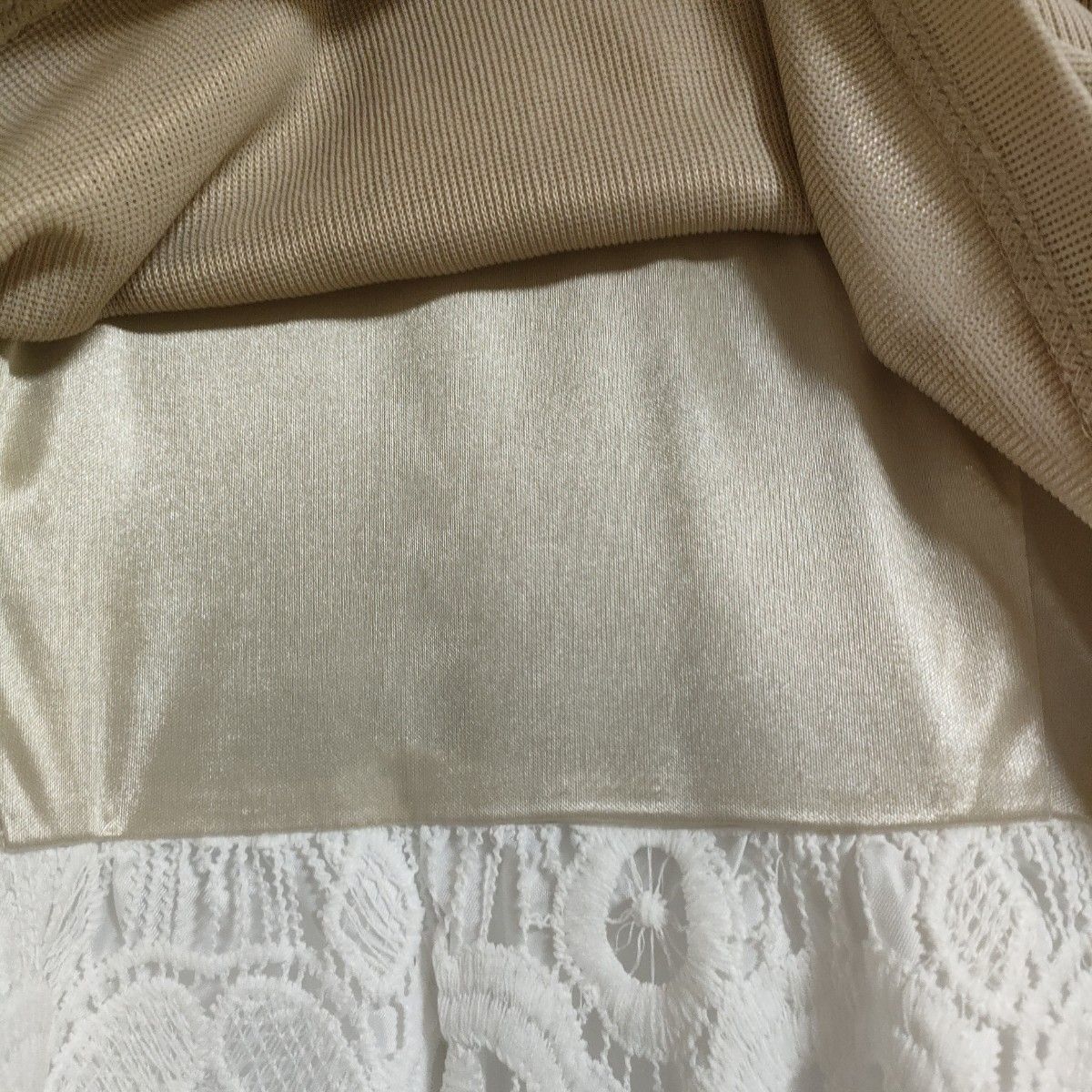 半袖カットソー レーススカート ワンピース ベージュ 白 ホワイト レディース LL XL