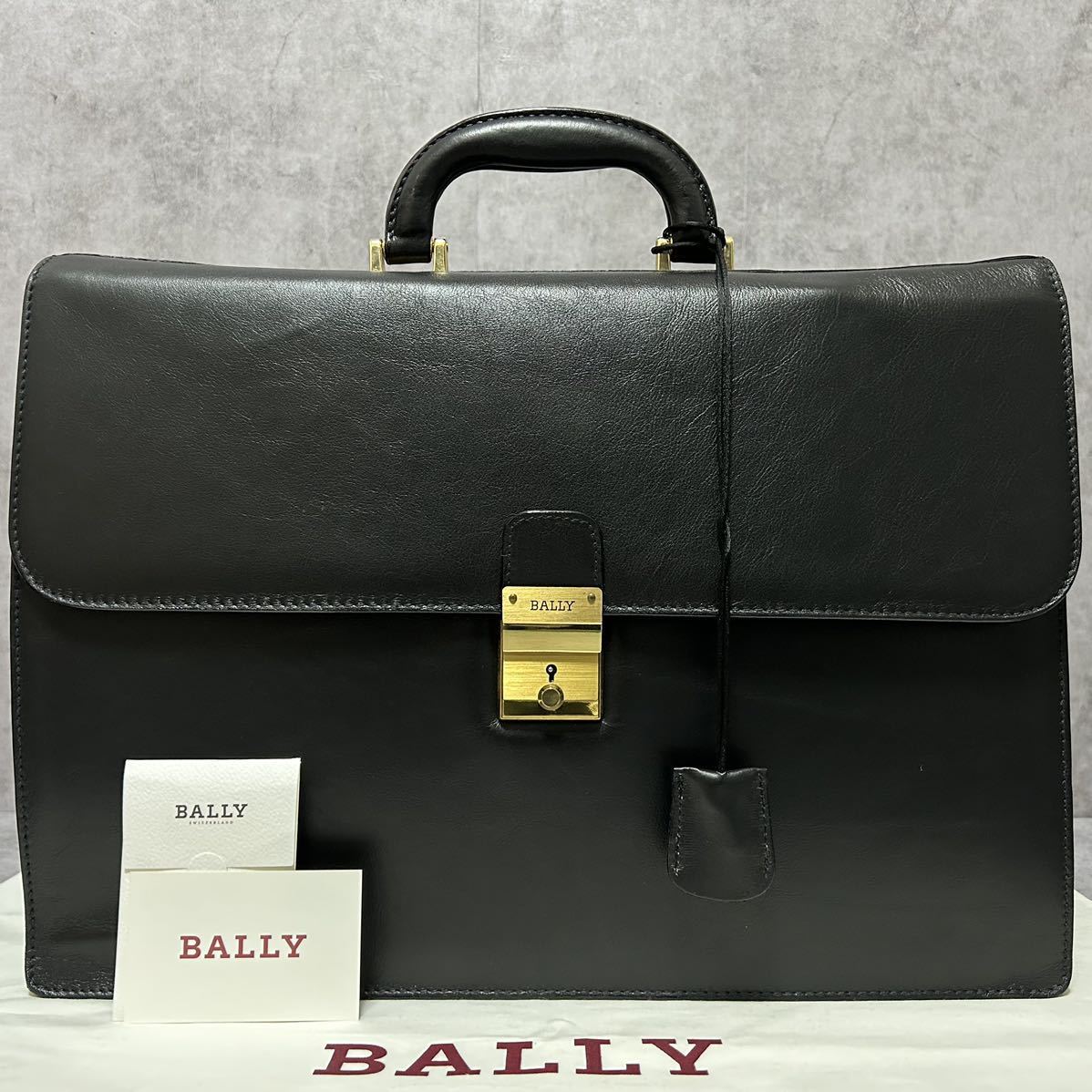 ほぼ未使用●BALLY バリー オックスフォード 鍵付 レザー 本革 ビジネスバッグ ブリーフケース 書類鞄 A4/PC収納 2室 黒 ゴールド金具_画像1