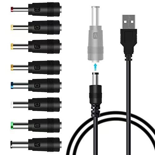 TJK USBケーブル 8 in 1 DC電源ケーブル USB-丸口 変換プラグ付き 充電コード 5.5x2.5/5.5x2.1mm 扇風機 ナイトライト などに適用 3.5 * 1._画像1