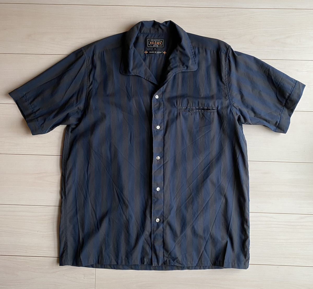 日本製 BEAMS +ビームスプリュス/ オープンカラーシャツ/ シルク混 半袖シャツ/ Mサイズ/ キューバシャツ/ ダークカラーの画像1
