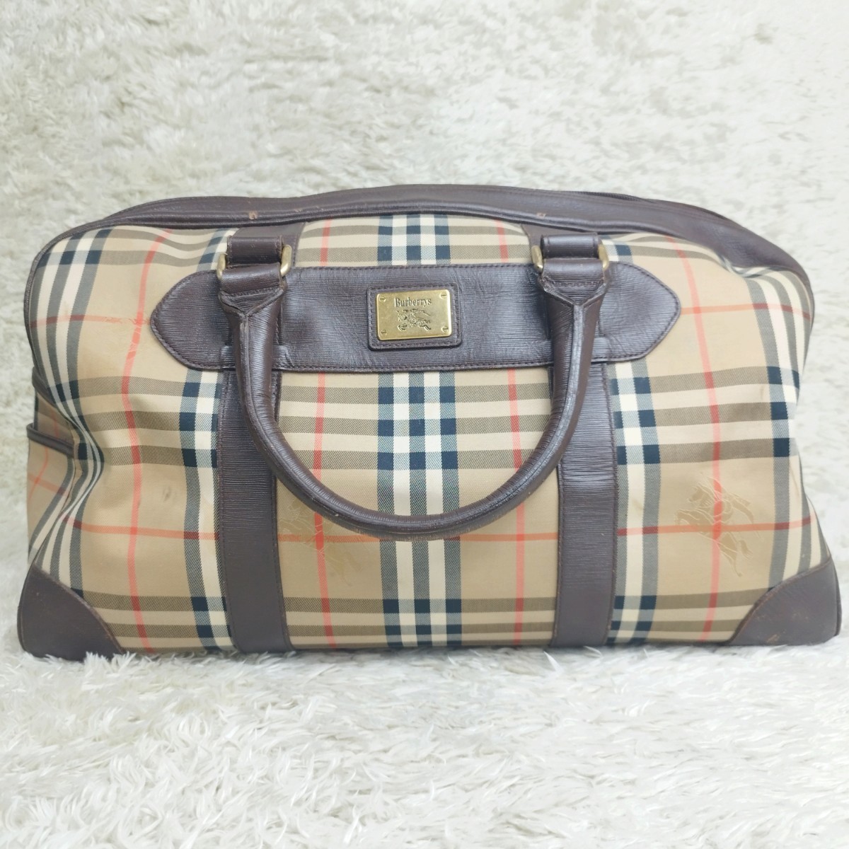 【1円〜】BURBERRY バーバリー ハンドバック ボストンバッグ 旅行鞄 キャンバス レザー ノバチェック シャドーホース ホースロゴ_画像2