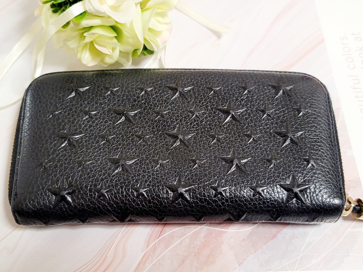 JIMMY CHOO ブラック長財布 星型エンボス加工 美品】☆JIMMY CHOO ☆星型エンボス 長財布