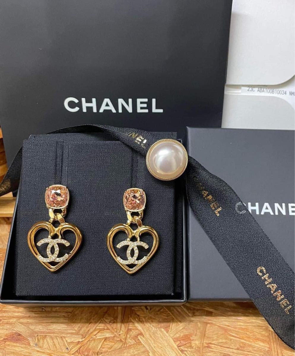 美品 シャネル CHANEL ABA100 ココマーク ハート ピアス ピンク レア