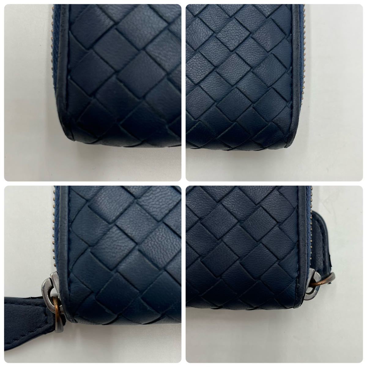 1円●美品●BOTTEGA VENETA ボッテガヴェネタ 長財布 イントレチャート ラウンドウォレット ジップ レザー 本革 ネイビー メンズ 男女兼用_画像7