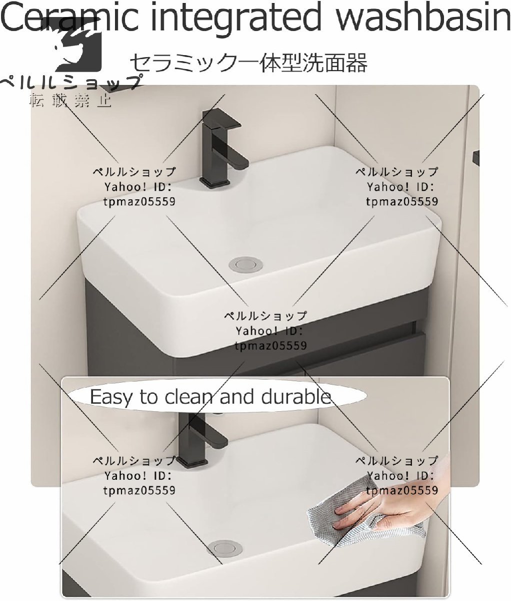 小さな洗面化粧台、浴室用木製洗面化粧台、自立型、洗面器ミニマリスト大型収納洗面化粧台48x37cm_画像4