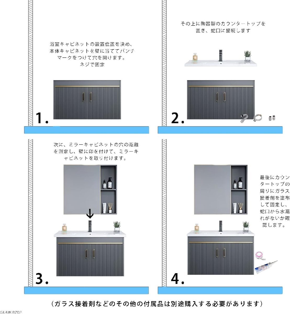 洗面化粧台 セット 壁掛け式 洗面台 陶器製 手洗いボウル 洗面ボウル下のキャビネット 洗面器 1面鏡 壁出しシャワー水栓 71*47*42cm_画像5