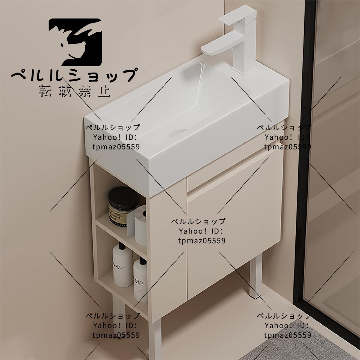 洗面ボウル 洗面台 高さ80CM セラミック手洗い器 陶器 ロッカー付 洗面化粧台 独立洗面台 収納 キャビネット、温水・冷水栓付_画像1