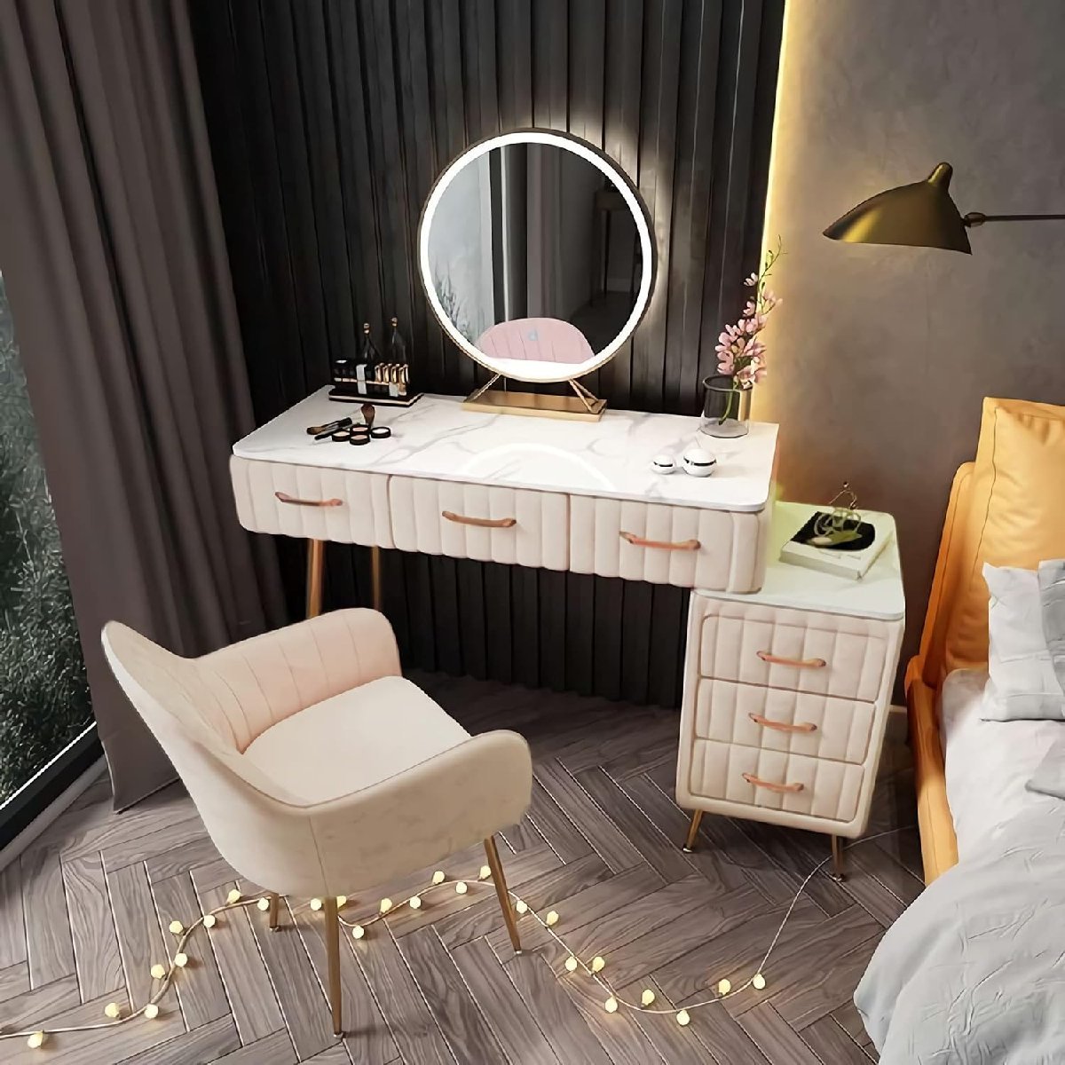  dresser compact .. series dresser dresser storage velour chair Northern Europe manner dressing up LED mirror cosmetics table storage attaching set 100Cm 4 point 