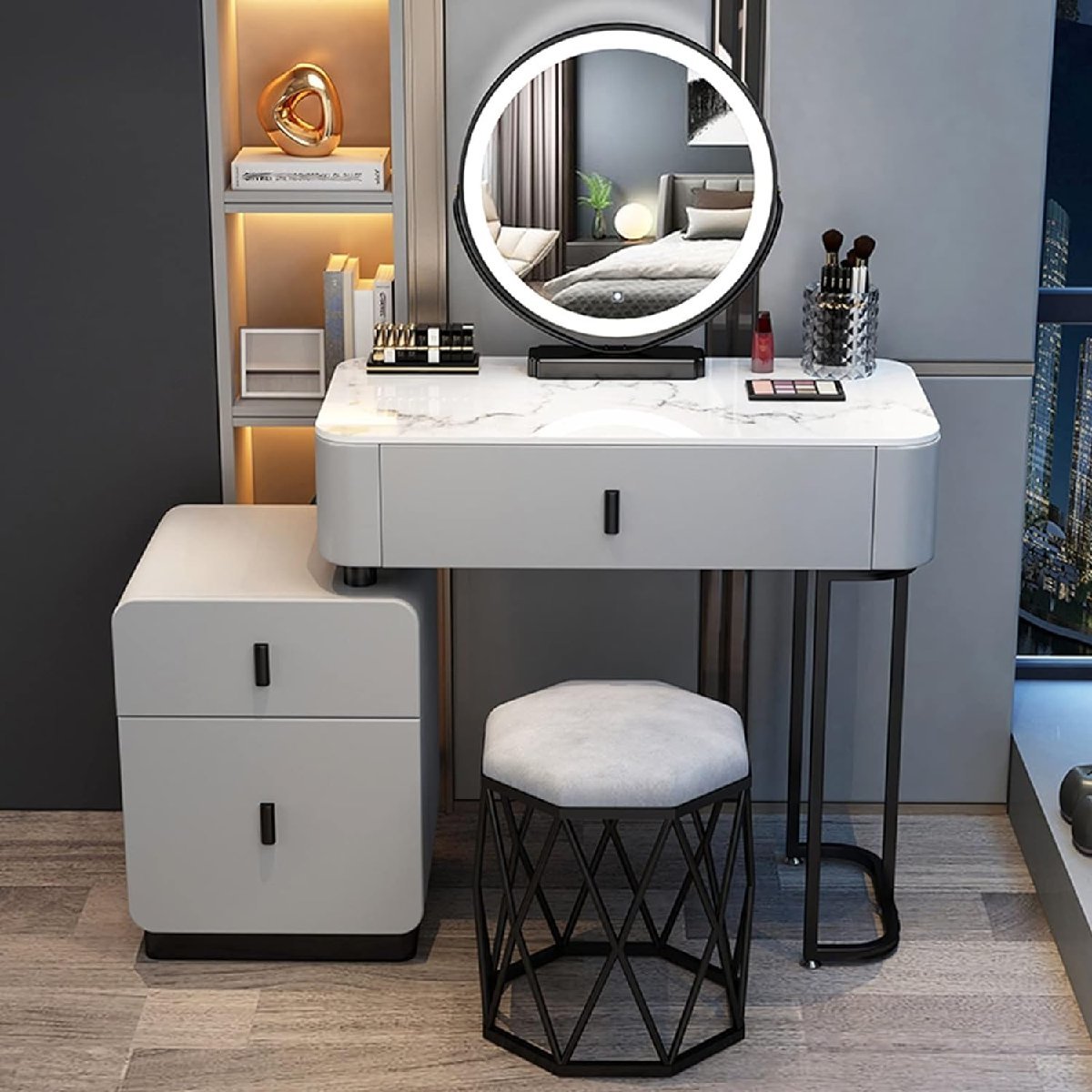  light attaching mirror attaching dresser dresser stool attaching white / gray dressing table set drawer attaching dresser 100cm