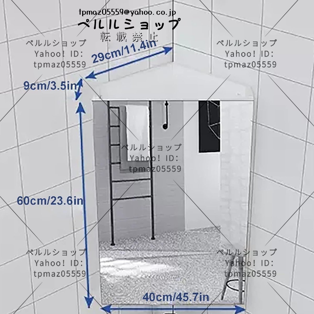 壁に取り付けられた洗面化粧台、シンクと鏡付きのコーナーバス 壁に取り付けられた洗面化粧台、シンクと鏡付きのコーナーバス