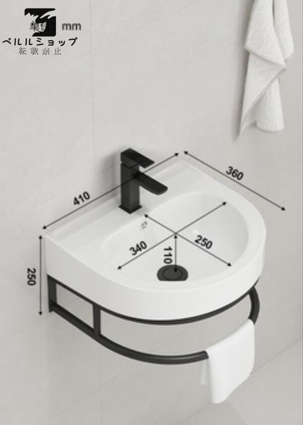 壁掛け式 洗面ボウル 手洗い器 洗面ボール 小型洗面所 浴室洗面台 洗面台セット シンク タオルハンガー付き 手入れが簡単._画像2