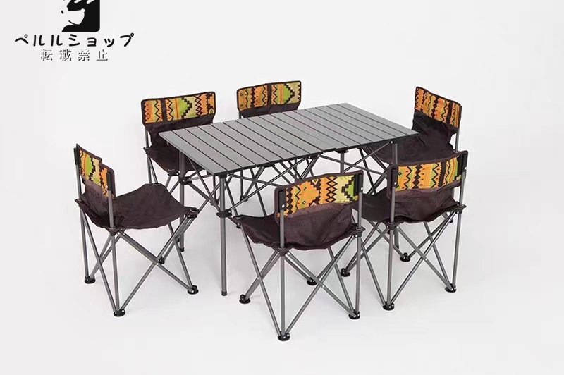 多機能 ピクニック 折りたたみ 椅子/イス バーベキュー 釣り アウトドア レジャー　テーブル ベンチ　7点セット 便利 ６人掛_画像3