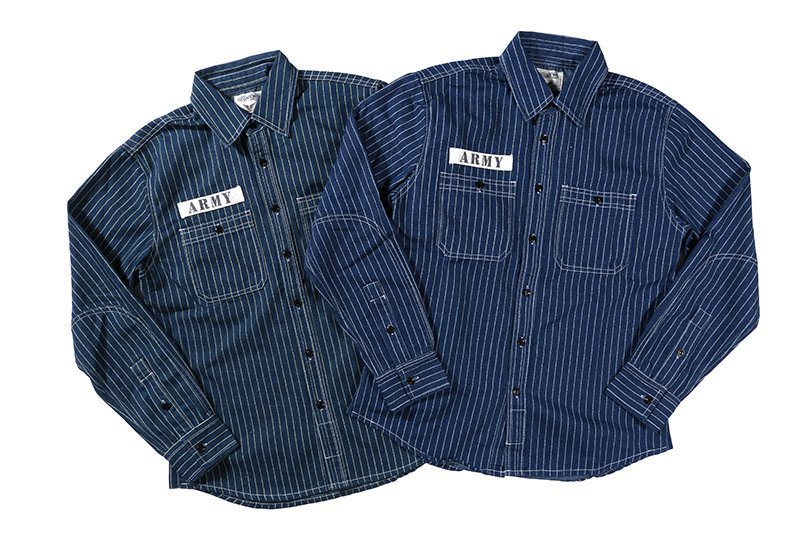 ヴィンテージ ワーク コットンピンストライプデニム長袖シャツ　ダンガリーアメカジ レトロwork shirt　Ｓ～XL　ネイビー_画像3