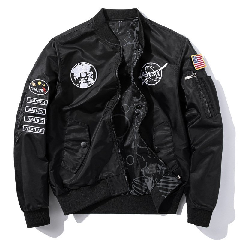 欧米 新品 リバーシブル 空軍 NASA フライトジャケット 両面服 スタジャン ミリタリージャケット メンズ アウター [M~6XL]選択可 ネイビー_画像4