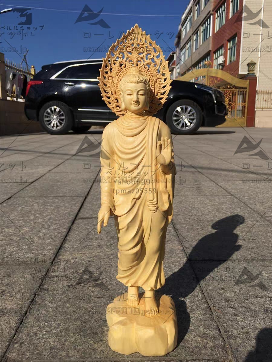 仏像 釈迦如来 立像 貴重 精密細工 木彫り 置物 仏壇仏像 祈る 厄除け 42cm_画像1