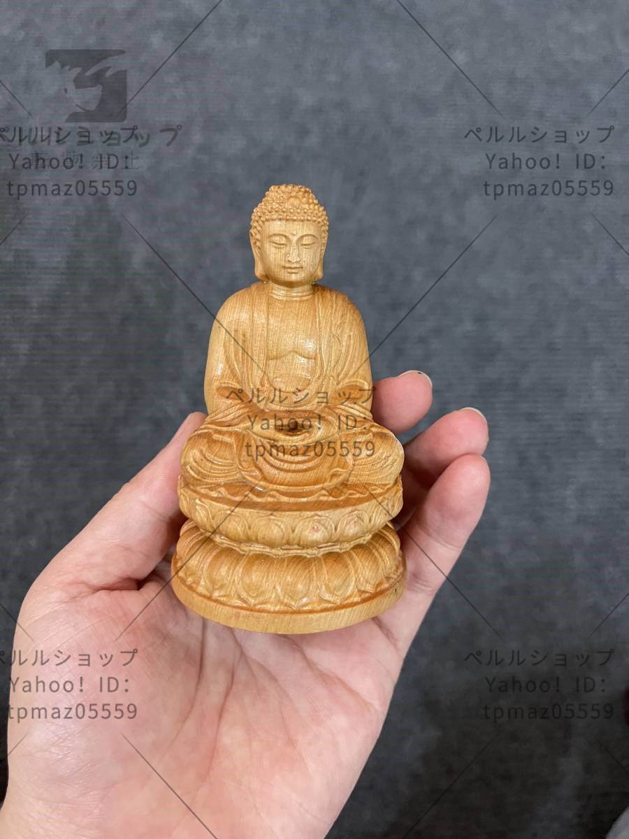 阿弥陀如来 供養品 木彫仏像 祈る厄除 仏教工芸品 総柘植材　一刀彫　精密彫刻　木彫仏教　仏師で仕上げ品_画像1