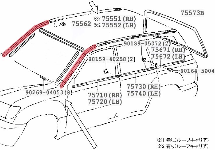 【在庫限り】トヨタ 新品 ランクル 100 フロント ウインドウ ガラス モール 左右 ウインド シールド アウト サイド モールディング 窓枠の画像3
