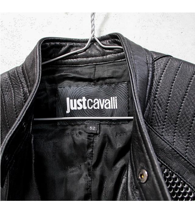 美品 ジャストカヴァリ JUST CAVALLI レザー ベスト ジャケット サイドメッシュ レザー 黒 size:52_画像4