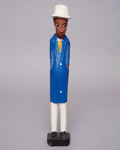 アフリカ　コートジボワール　コロン人形 　Mサイズ　No.12　ブルーコートの紳士　木彫り　置き物　アフリカ雑貨　彫刻_画像2