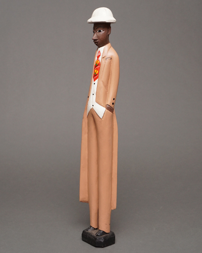 アフリカ　コートジボワール　コロン人形　XLサイズ　No.26　ロングジャケットの紳士　木彫り　立像　アフリカ雑貨　彫刻