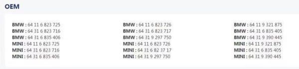 BMW Mini エアコンフィルター F55～F57 64116823726_互換パーツ番号