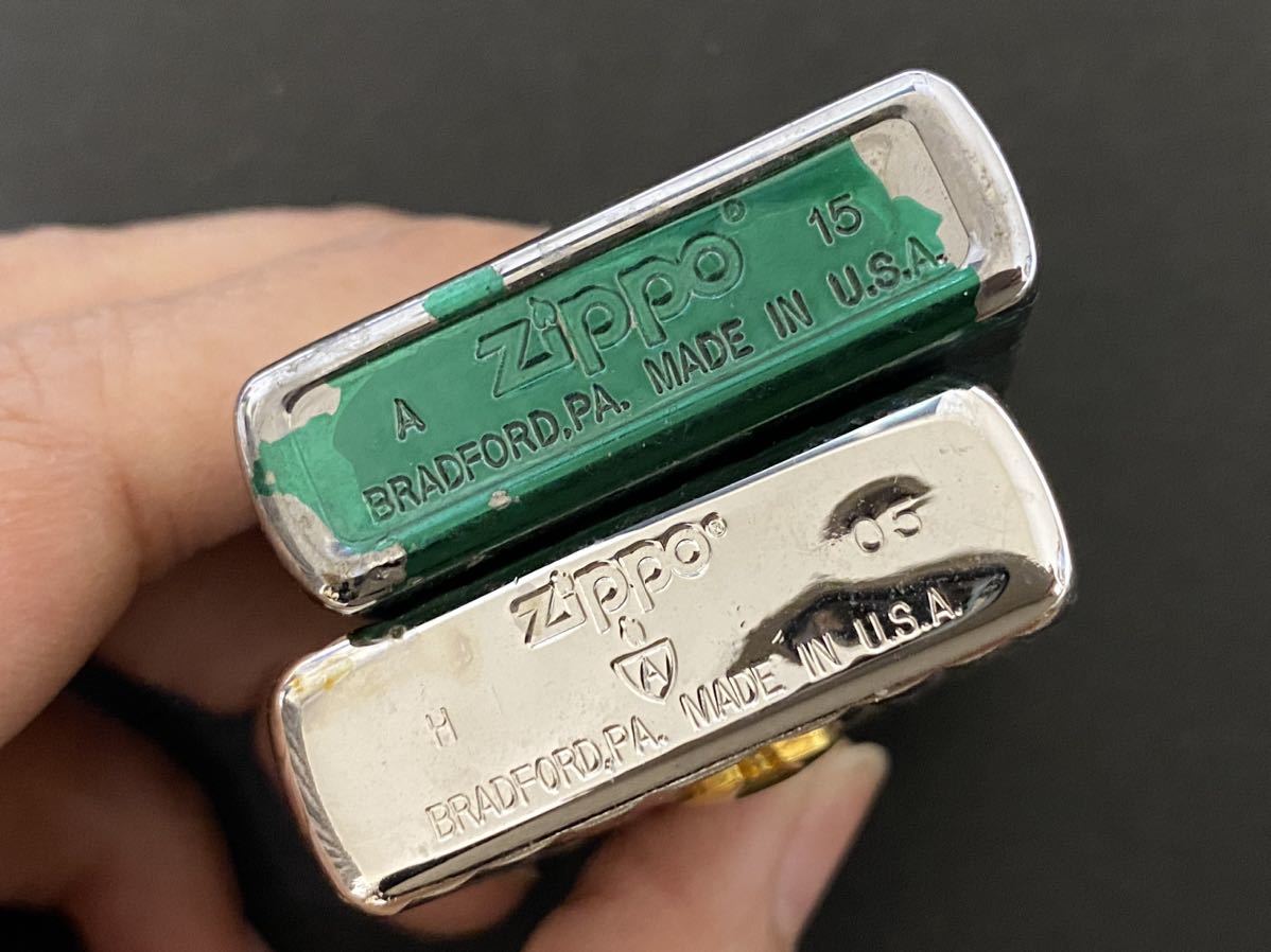 【2個セット】Zippo ジッポー オイルライター USA製 炎 緑 グリーン シルバー silver 喫煙グッズ 喫煙具 火花確認済_画像4