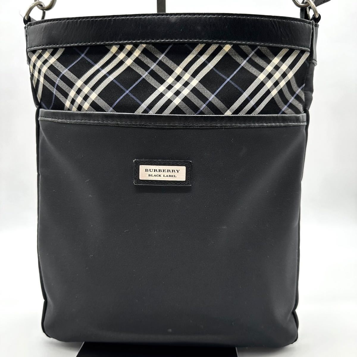 1601 廃盤入手困難● BURBERRY BLACK LABEL バーバリーブラックレーベル ショルダーバッグ チェック メンズ 斜めかけ ロゴプレート 金具_画像2