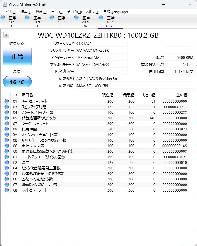 【A798】BUFFALO 外付HDD HD-LD1.0U3 1TB WesternDigital製HDD搭載 正常判定品 ACアダプタ付属_画像6