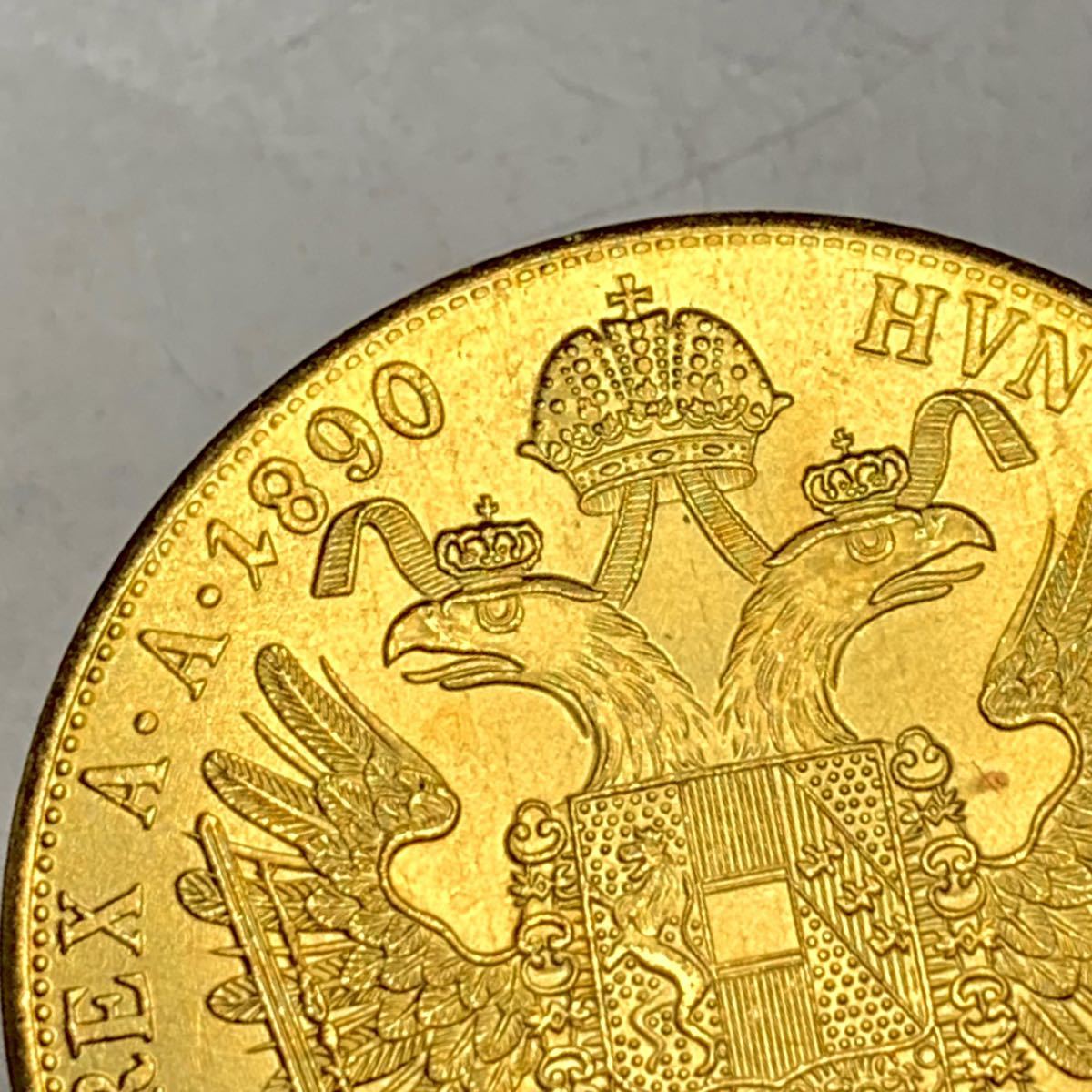 金貨　 1890年　4ダカット金貨　フランツ・ヨーゼフ1世 双頭の鷲　オーストリア皇帝、ハンガリー国王　古銭 美品　_画像3