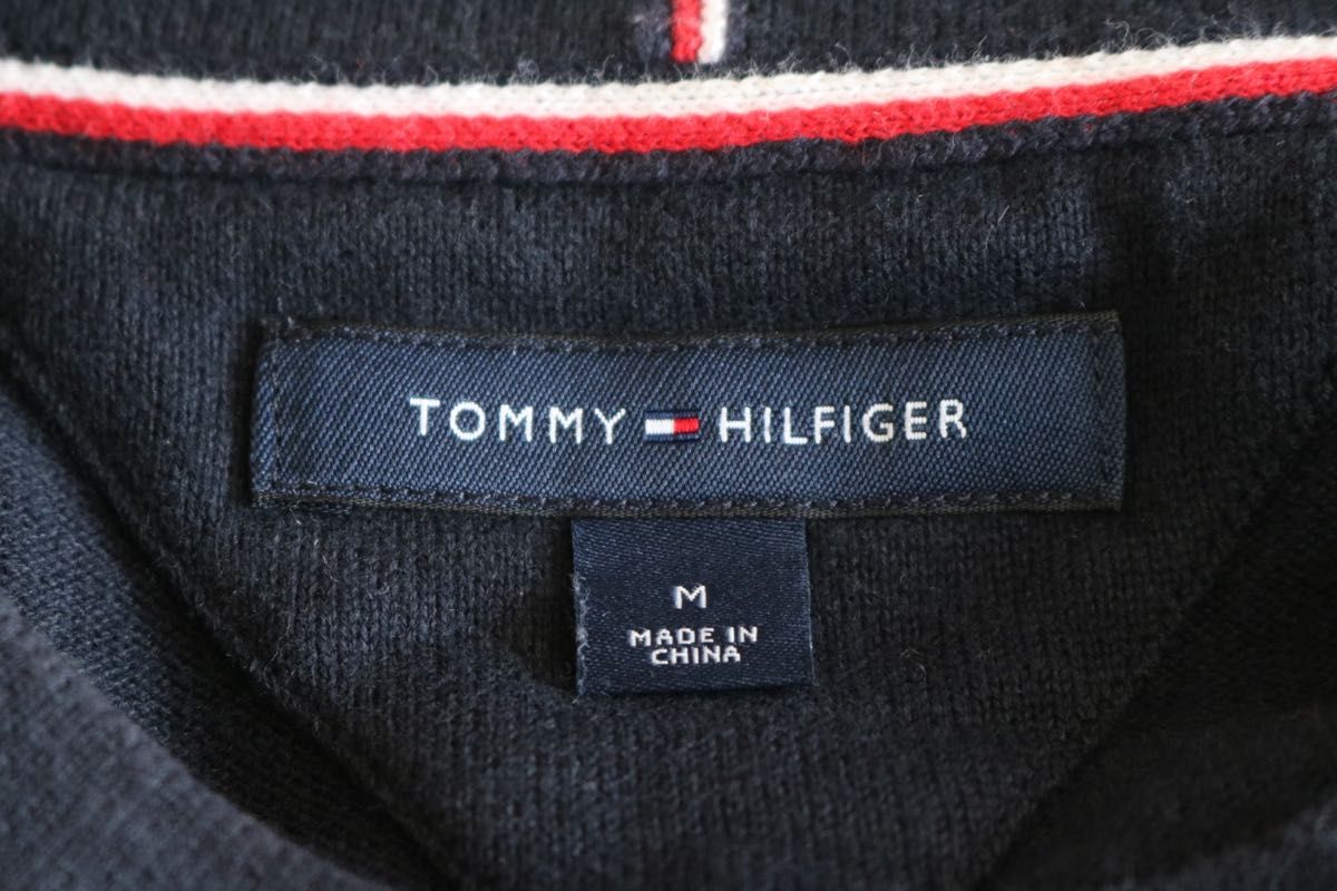 【TOMMY HILFIGER】ニット　綿100% フラグロゴ　紺　M★