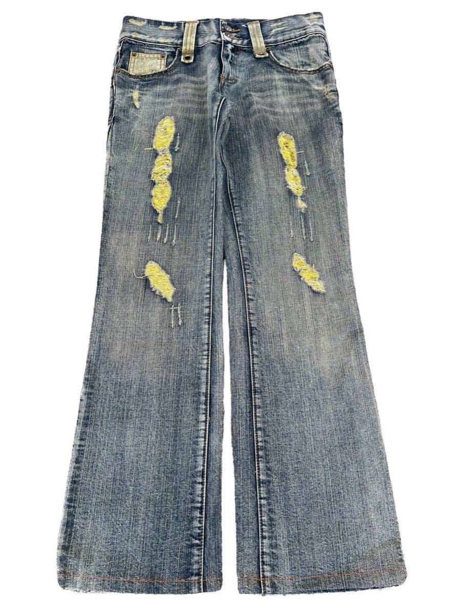 00a Japanese label denim flare pants gold japan brand semantic design grunge vintage_画像1