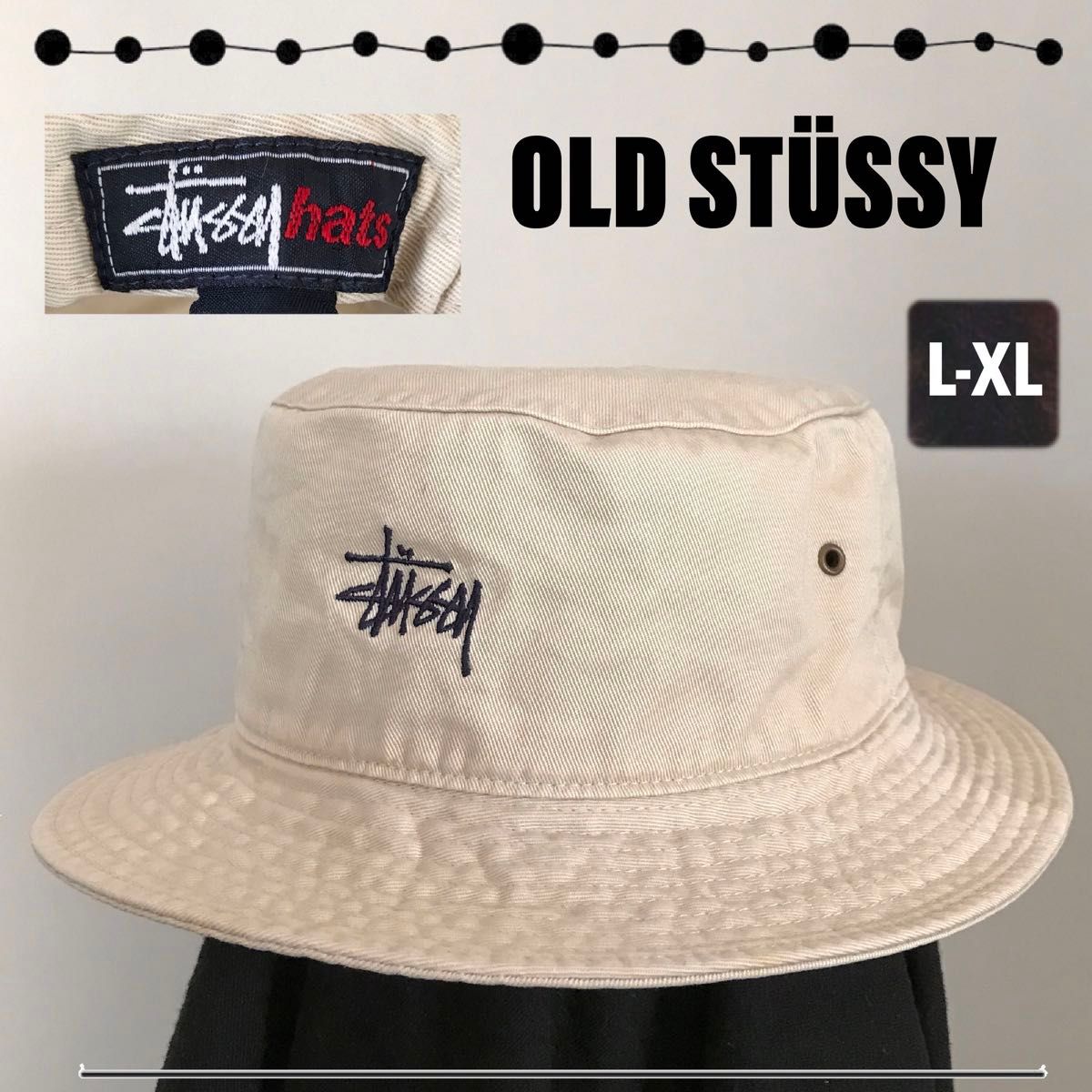 90s OLD STUSSY ステューシー★バケットハット バケハ★ショーンフォントロゴ刺繍★台湾製★USAメンズL-XL