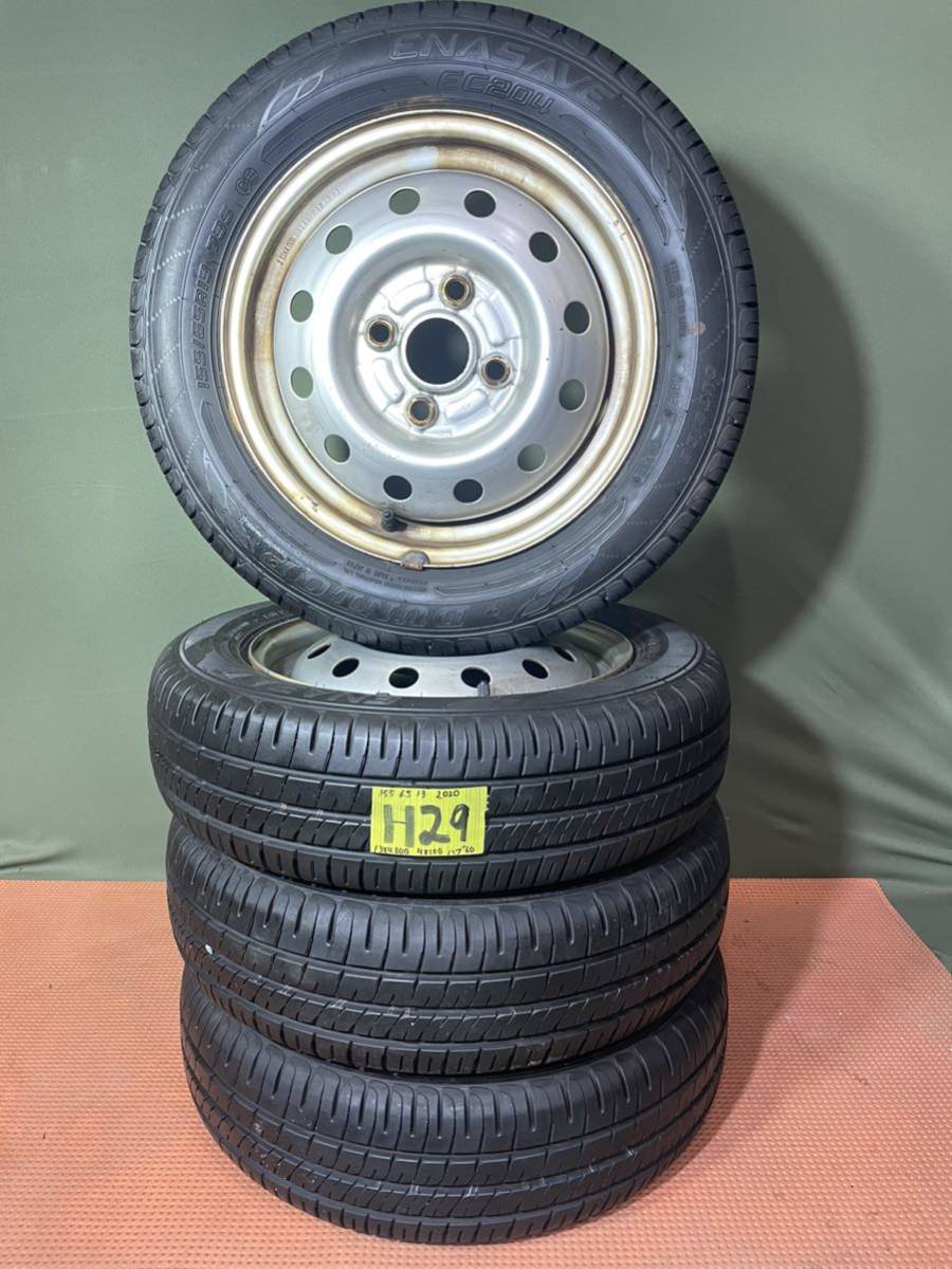 155/65R13 DUNLOP ENASAVE EC204 鉄ホイール 13X4.00B 4x100 タイヤ 4本 セット(2020年製) 【H29】_画像1