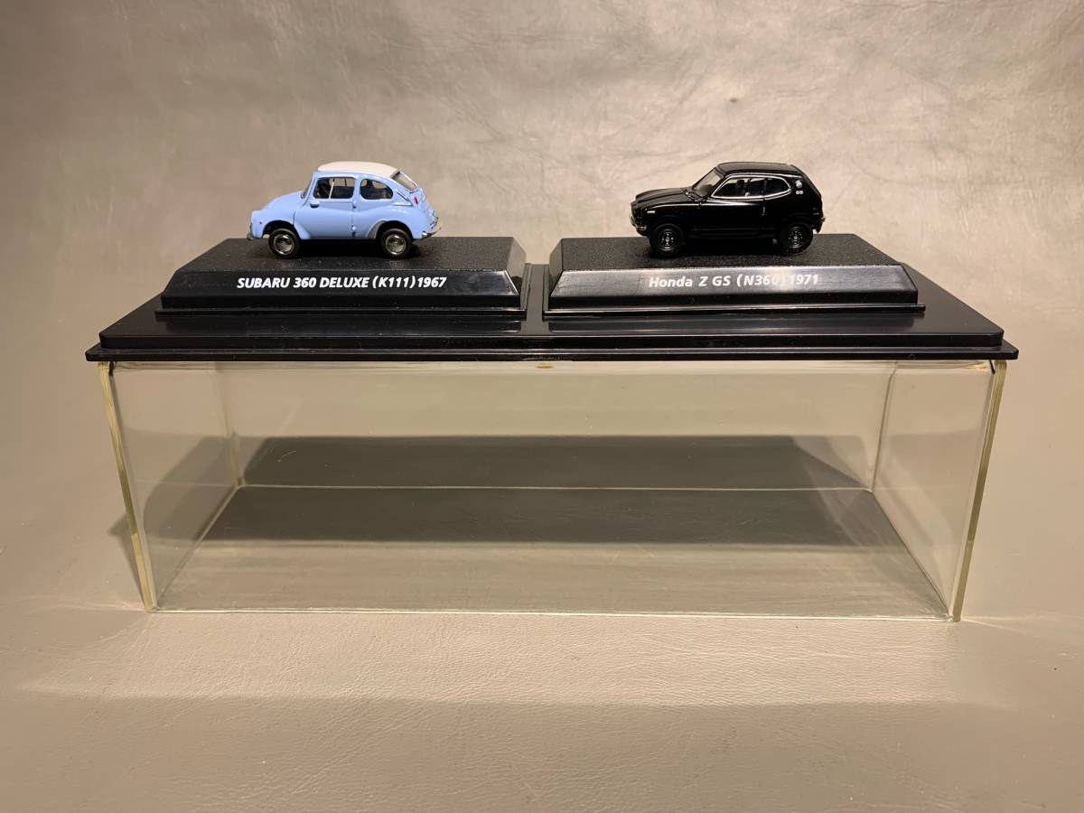 コナミ絶盤名車ベスト 1/64 スバル360デラックス1967 ホンダZGS 1971 ケース付_画像1