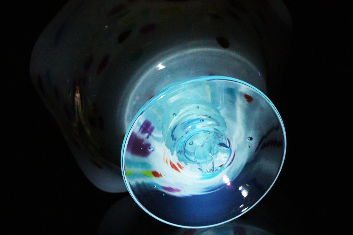 昭和レトロ ウランガラス フリル 氷鉢 径18.5㎝ 氷コップ コレクター放出品[62170tw]_画像8
