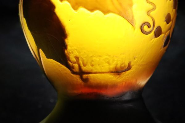 EmileGalle エミール・ガレ 花文花瓶 高さ29.5cm 細密細工 資産家収蔵品[61185wi]_画像8