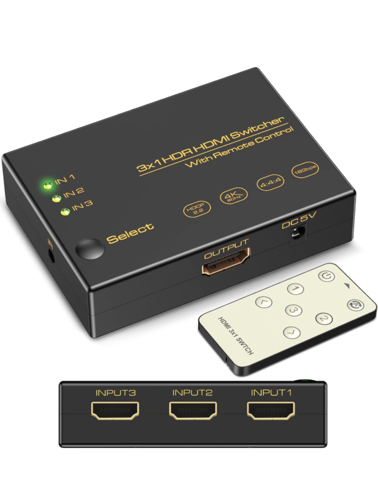 HDMI2.0切替器3入力1出力【PS5/PS4/Nintendo Switch動作確認済み】4K60Hz3D HDCP2.2HDR対応 リモコン付属_画像1