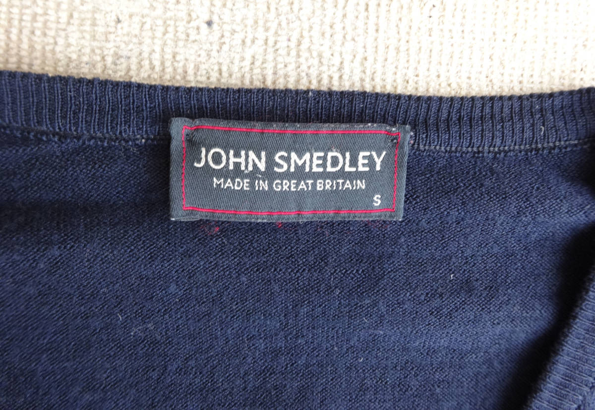 JOHN SMEDLEY ジョンスメドレー Vネック ウール ニット S ネイビー_画像3