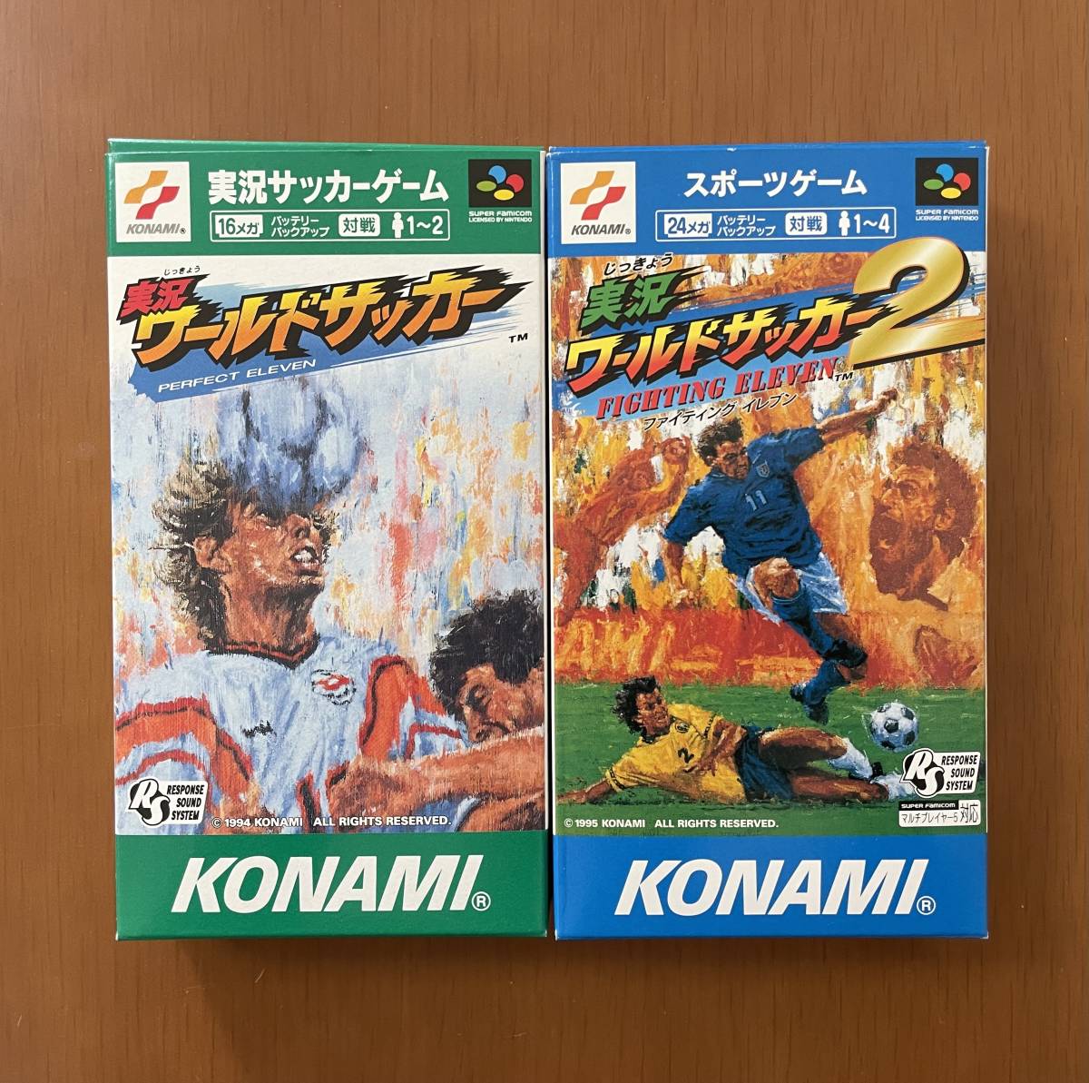 ◇美品◇KONAMI 実況ワールドサッカー1・2 パーフェクトイレブン／ファイティングイレブン 箱説ハガキ付きの画像1