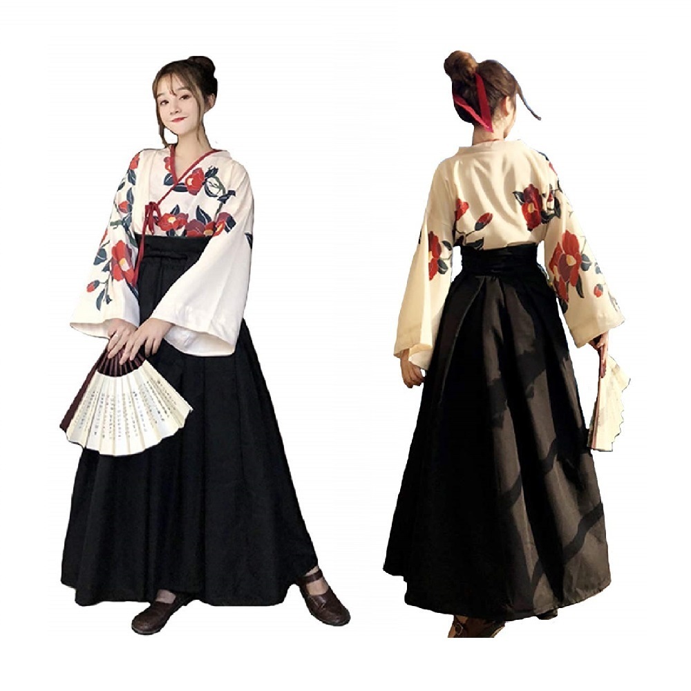 L size Taisho romance hakama Japanese clothes kimono is sickle kama dress long floral print photographing Event Lolita peace roli peace Lolita cosplay kos black 